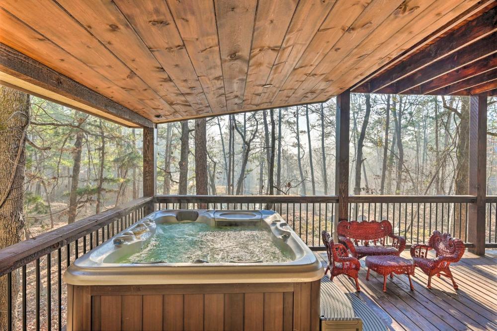 Tudor-Style Broken Bow Cottage with Hot Tub and Decks!